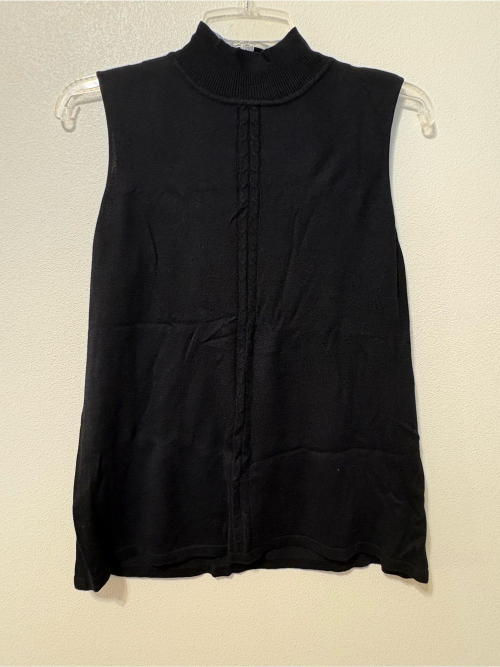 Black Sleeveless Mock-Neck Knit Tank Top
